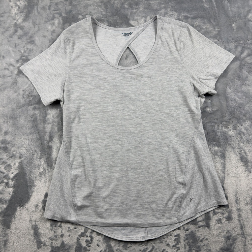 Old Navy Active Breathe On Gray Heather Short Sleeve Keyhole Back Tee Large